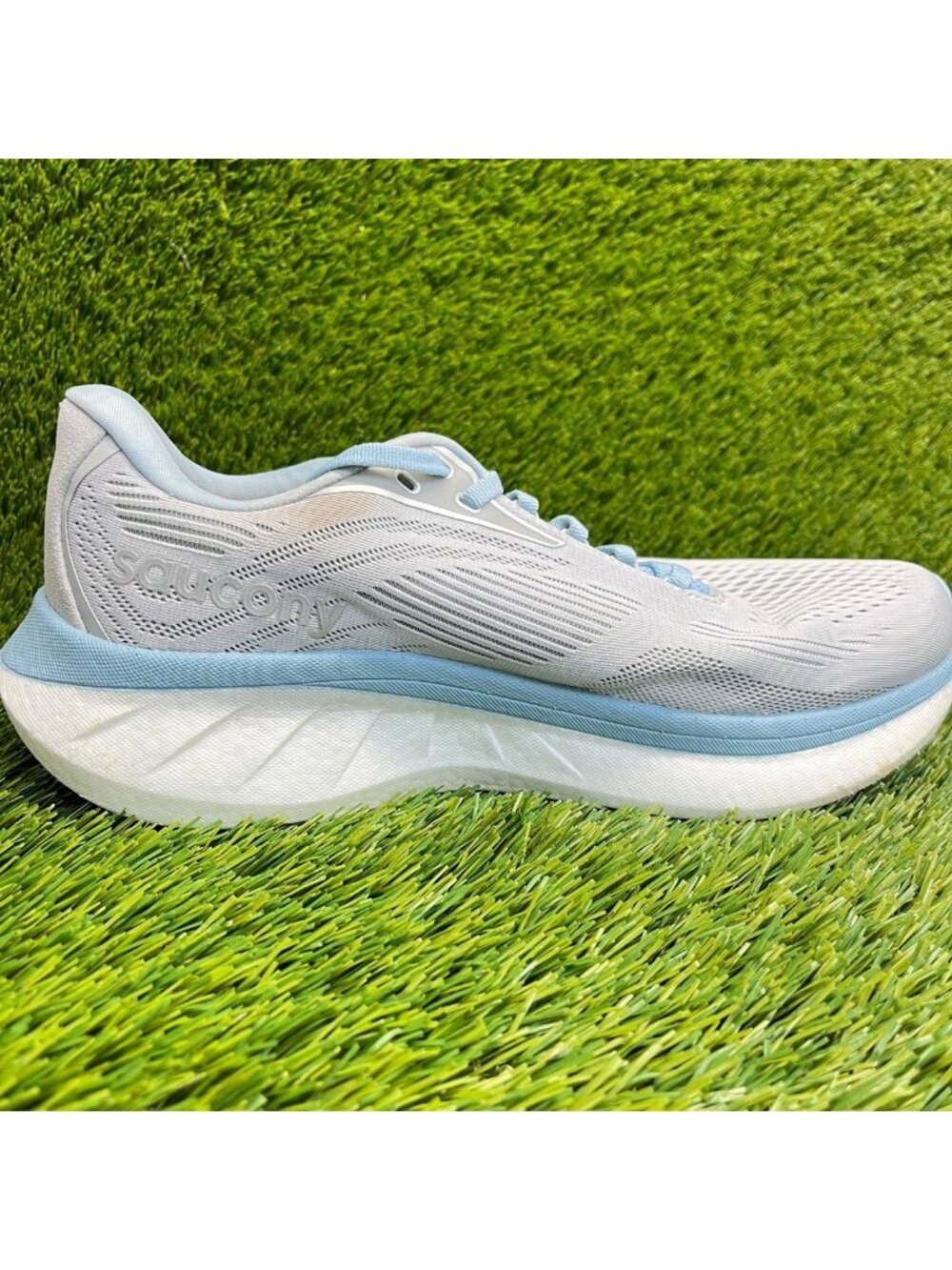 Saucony Ride 18 Womens Size 9 Gray Blue White Athletic Running Shoes Sneakers - Picture 6 of 12